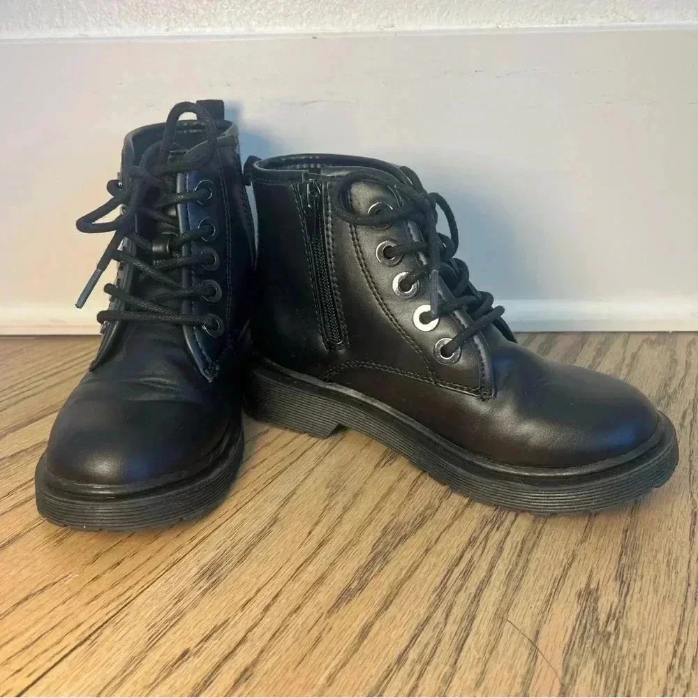 Steve Madden Girls J Shortie Lace Up Side Zipper Black Boots Size 1 M